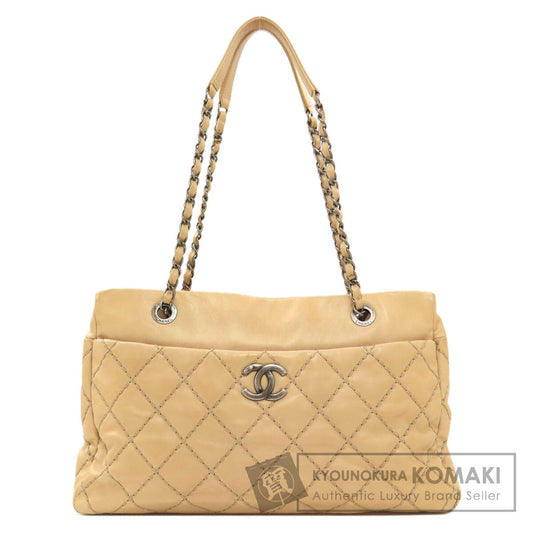 CHANEL COCO Mark Wild Stitch SilverHardware Shoulder Bag Calf Ladies [Used]