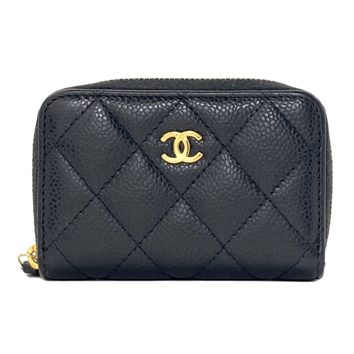 CHANEL COCO Mark Matelasse GoldHardware Card Case Grained Calfskin Skin Ladies [Used]