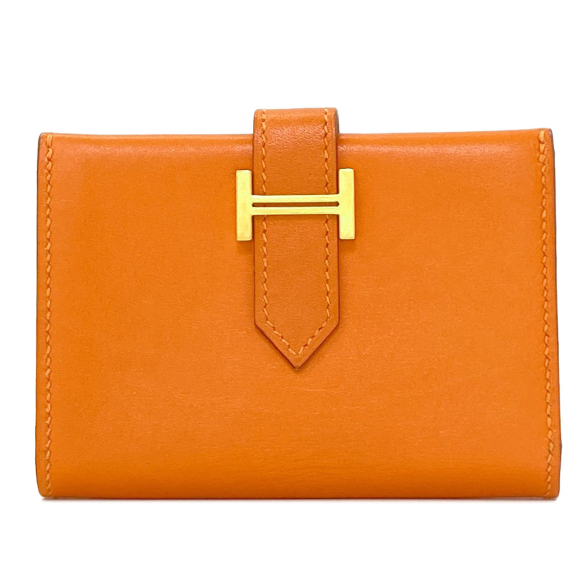HERMES Bearn Gold Hardware Card Case Calf Ladies [Used]