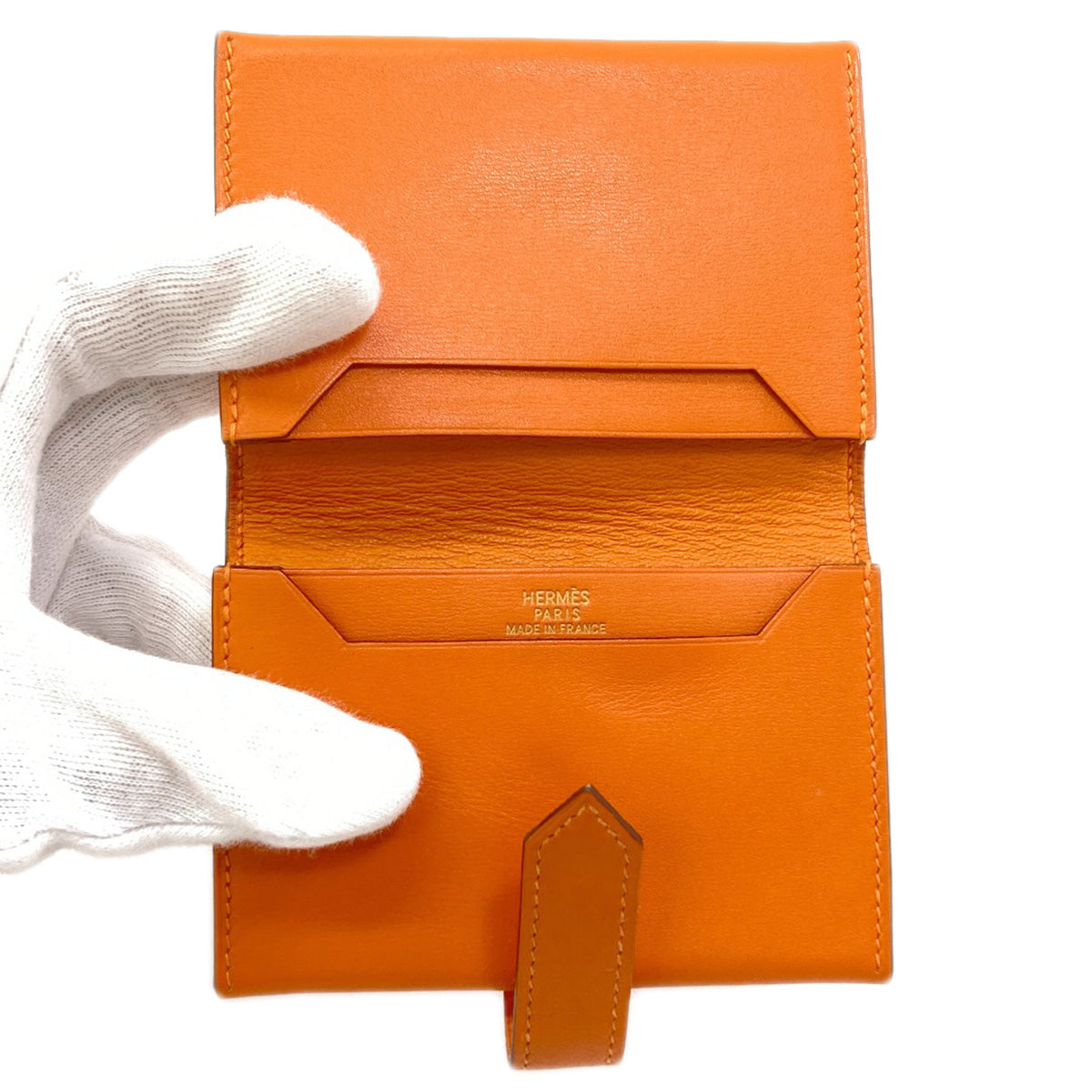 HERMES Bearn Gold Hardware Card Case Calf Ladies [Used]
