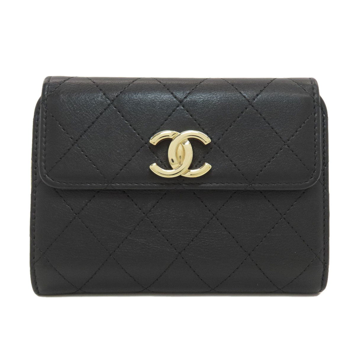 CHANEL COCO Mark Matelasse GoldHardware Bifold Wallet with Coin Pocket Calf Ladies [Used]