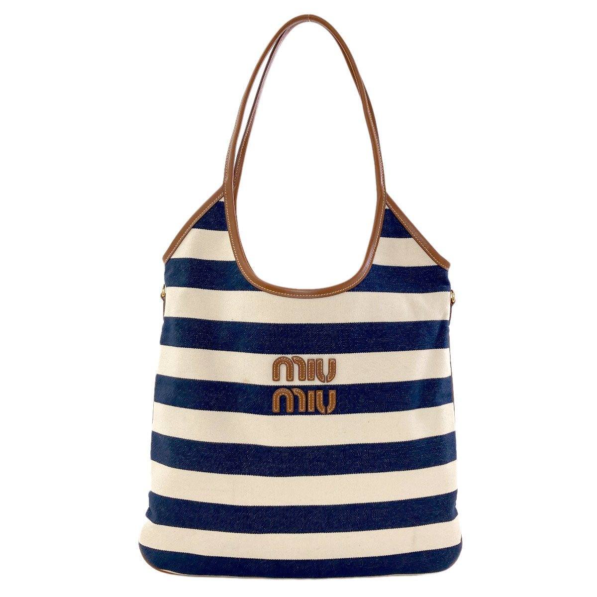 MIUMIU Ivy Border Tote Bag Canvas LeatherLadies [Used]