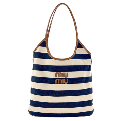 MIUMIU Ivy Border Tote Bag Canvas LeatherLadies [Used]