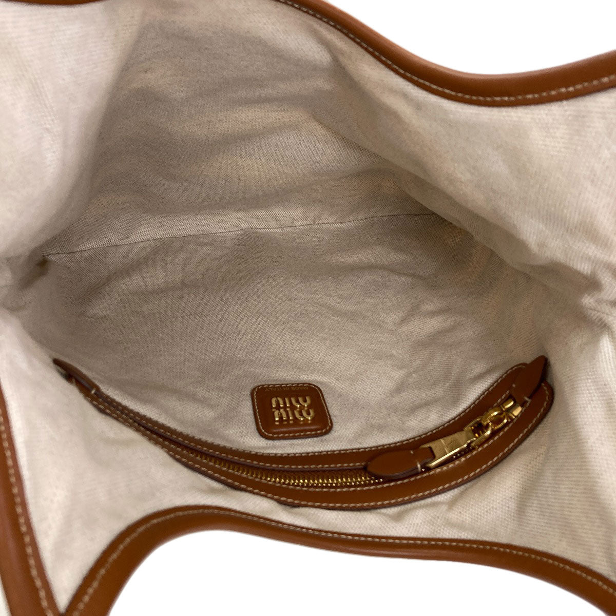 MIUMIU Ivy Border Tote Bag Canvas LeatherLadies [Used]
