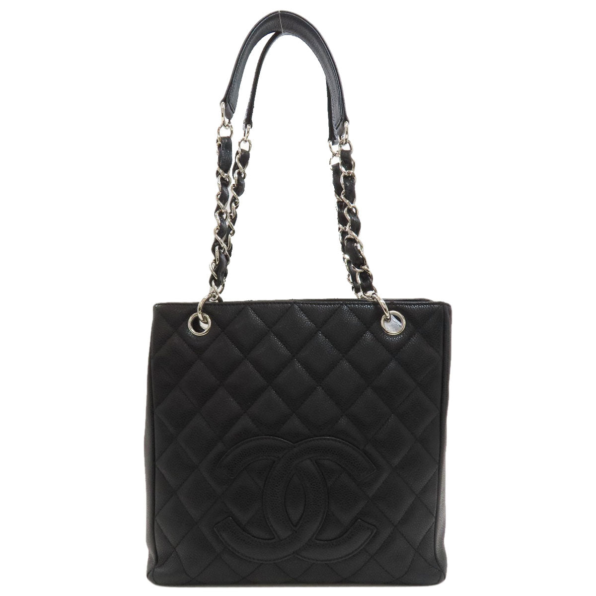 CHANEL Petit Shopping PST SilverHardware Tote Bag Grained Calfskin Skin Ladies [Used]