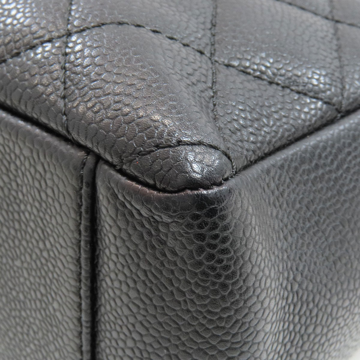 CHANEL Petit Shopping PST SilverHardware Tote Bag Grained Calfskin Skin Ladies [Used]