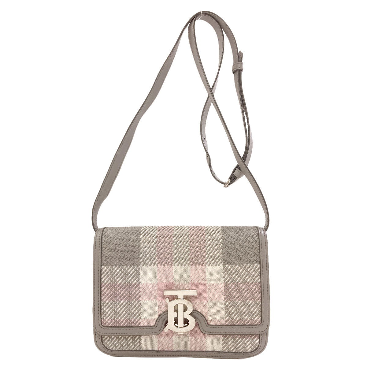 BURBERRY TB Logo KnitCheck Shoulder Bag Canvas LeatherLadies [Used]