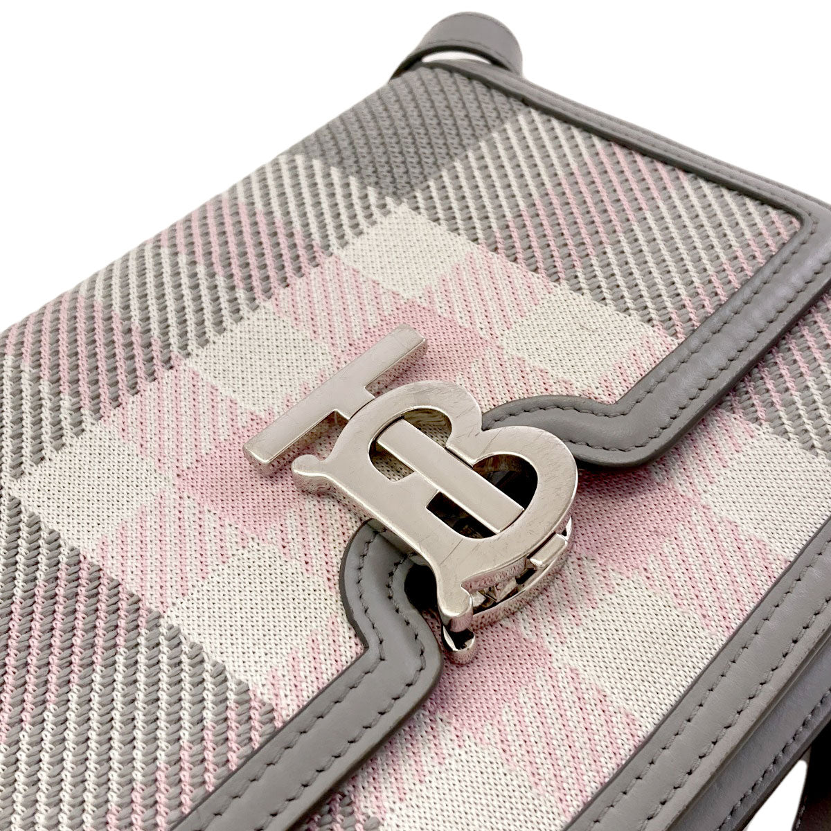 BURBERRY TB Logo KnitCheck Shoulder Bag Canvas LeatherLadies [Used]