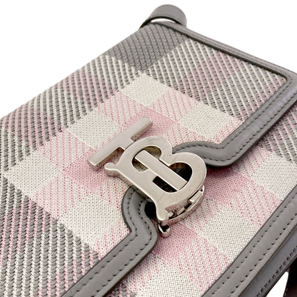 BURBERRY TB Logo KnitCheck Shoulder Bag Canvas LeatherLadies [Used]