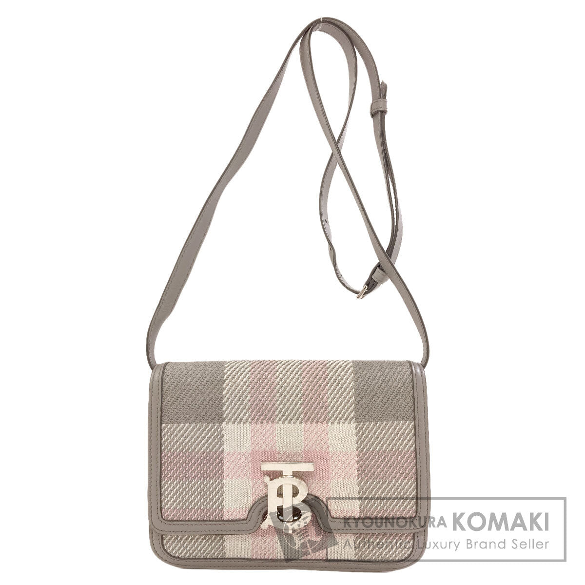 BURBERRY TB Logo KnitCheck Shoulder Bag Canvas LeatherLadies [Used]