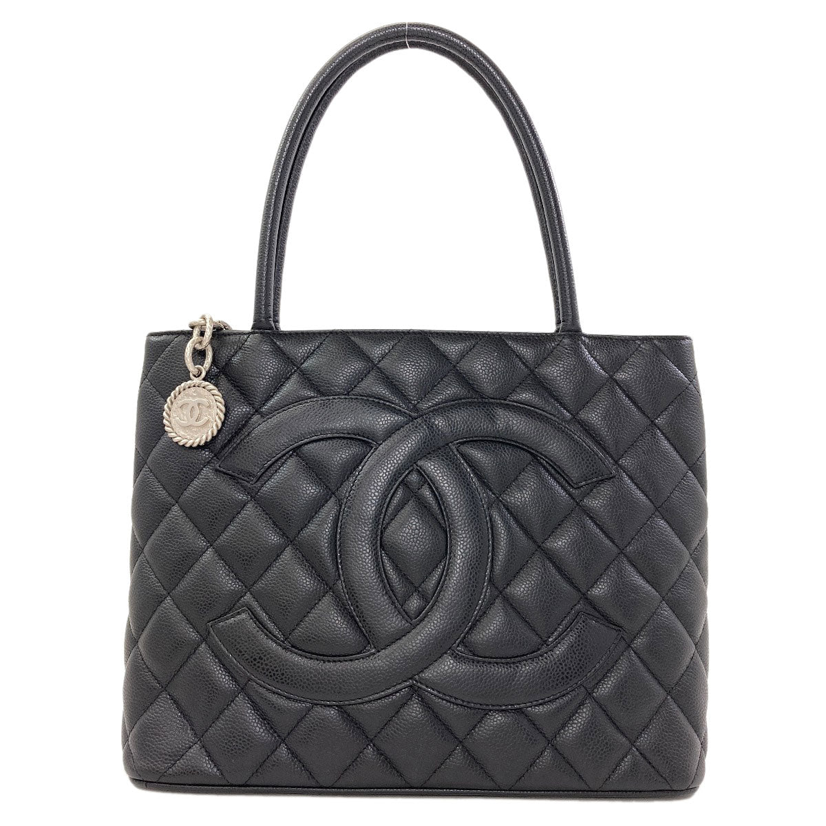 CHANEL Medallion SilverHardware Tote Bag Grained Calfskin Skin Ladies [Used]