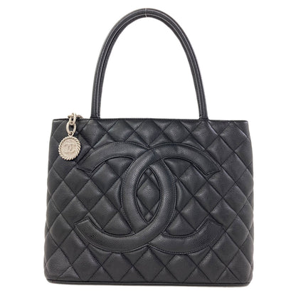 CHANEL Medallion SilverHardware Tote Bag Grained Calfskin Skin Ladies [Used]