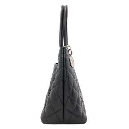 CHANEL Medallion SilverHardware Tote Bag Grained Calfskin Skin Ladies [Used]
