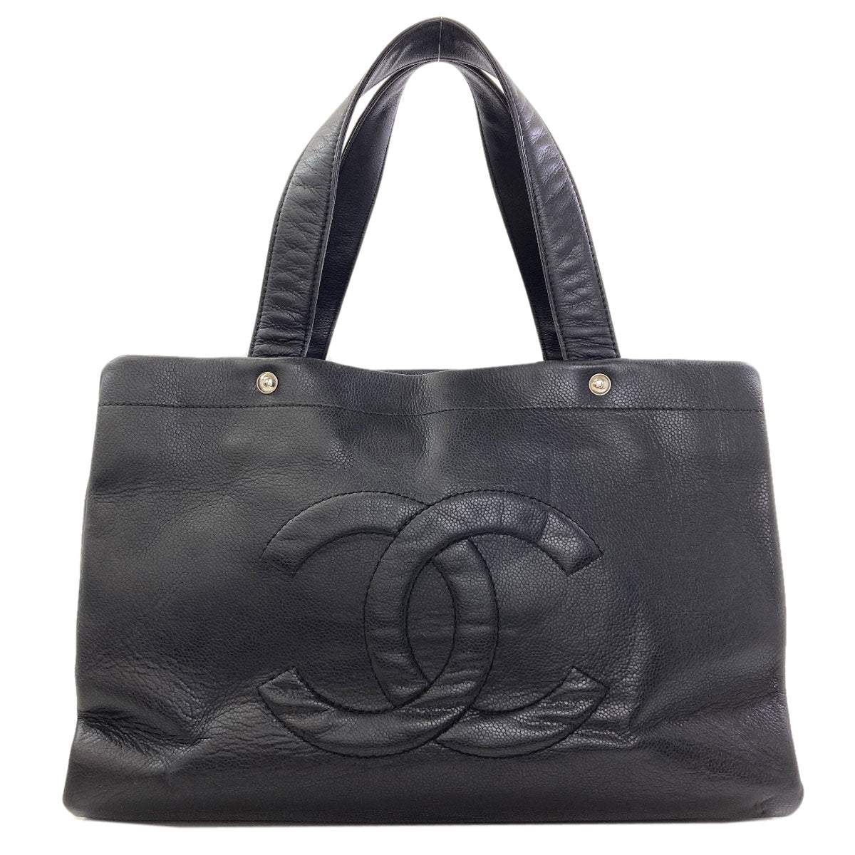 CHANEL COCO Mark SilverHardware Tote Bag Grained Calfskin Skin Ladies [Used]