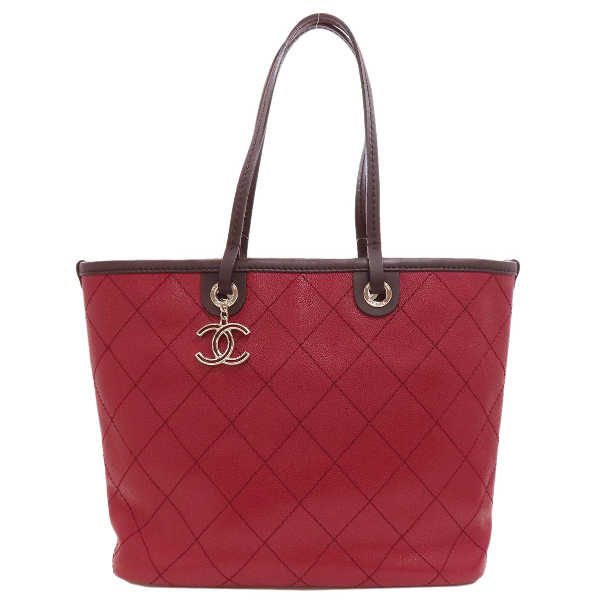 CHANEL On the Road Wild Stitch SilverHardware Tote Bag Grained Calfskin Skin Ladies [Used]