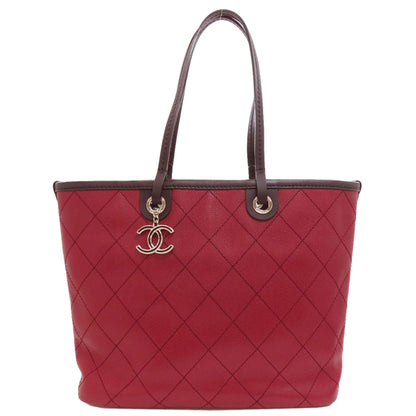 CHANEL On the Road Wild Stitch SilverHardware Tote Bag Grained Calfskin Skin Ladies [Used]