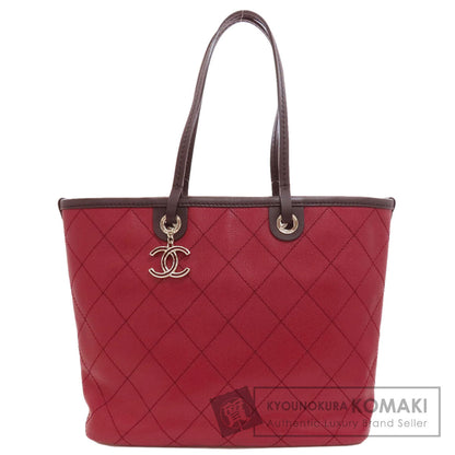 CHANEL On the Road Wild Stitch SilverHardware Tote Bag Grained Calfskin Skin Ladies [Used]
