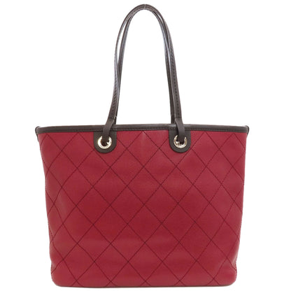 CHANEL On the Road Wild Stitch SilverHardware Tote Bag Grained Calfskin Skin Ladies [Used]