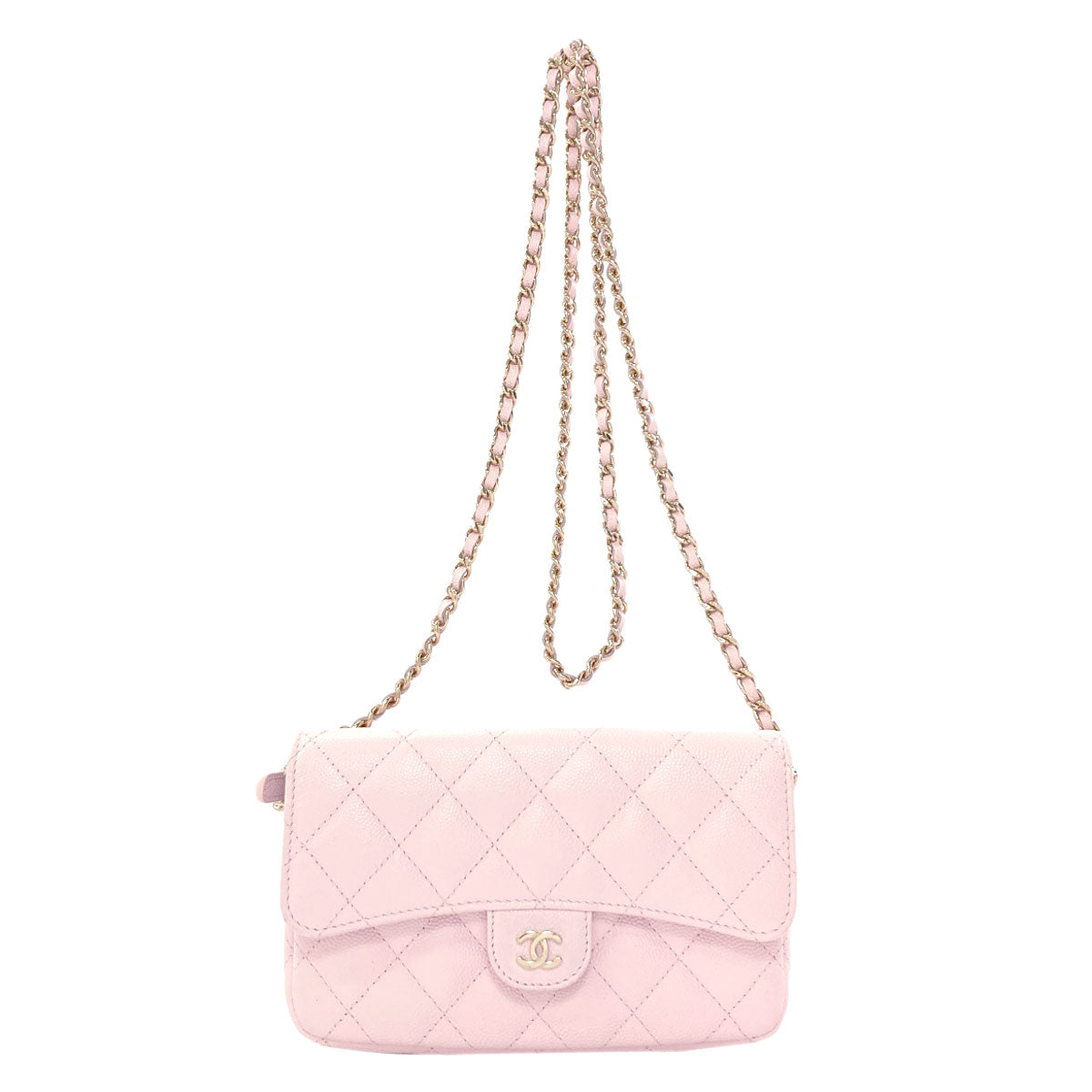 CHANEL AP2096 GoldHardware Flap Phone Case Shoulder Bag Grained Calfskin Skin Ladies [Used]