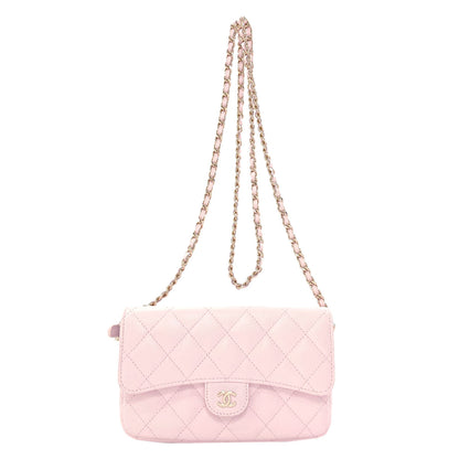 CHANEL AP2096 GoldHardware Flap Phone Case Shoulder Bag Grained Calfskin Skin Ladies [Used]