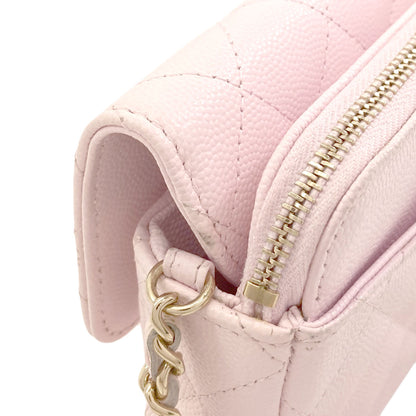 CHANEL AP2096 GoldHardware Flap Phone Case Shoulder Bag Grained Calfskin Skin Ladies [Used]