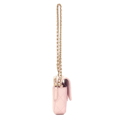 CHANEL AP2096 GoldHardware Flap Phone Case Shoulder Bag Grained Calfskin Skin Ladies [Used]