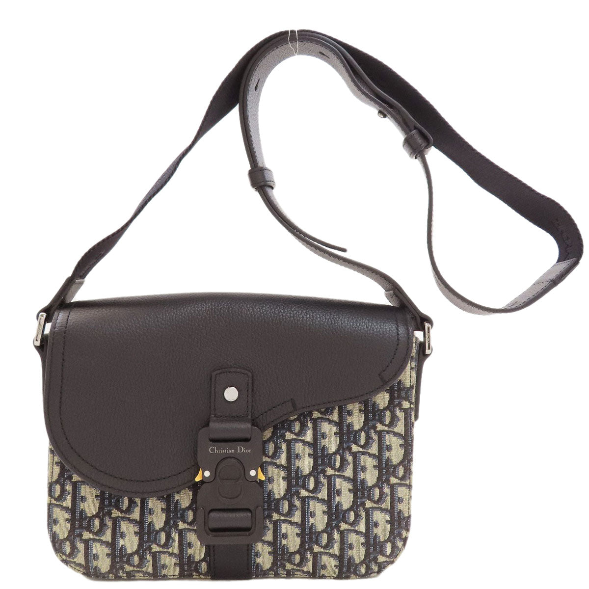 CHRISTIAN DIOR Saddle flap messenger bag Shoulder Bag Grained Calfskin Skin CanvasLadies [Used]