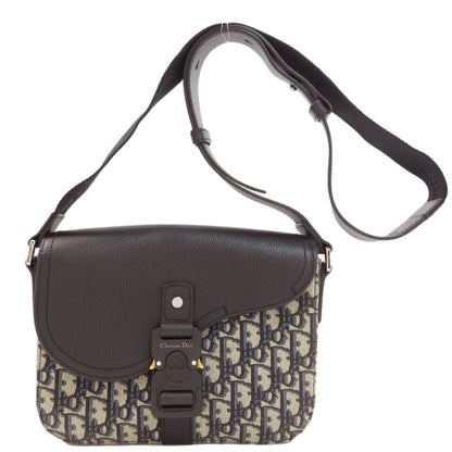 CHRISTIAN DIOR Saddle flap messenger bag Shoulder Bag Grained Calfskin Skin CanvasLadies [Used]