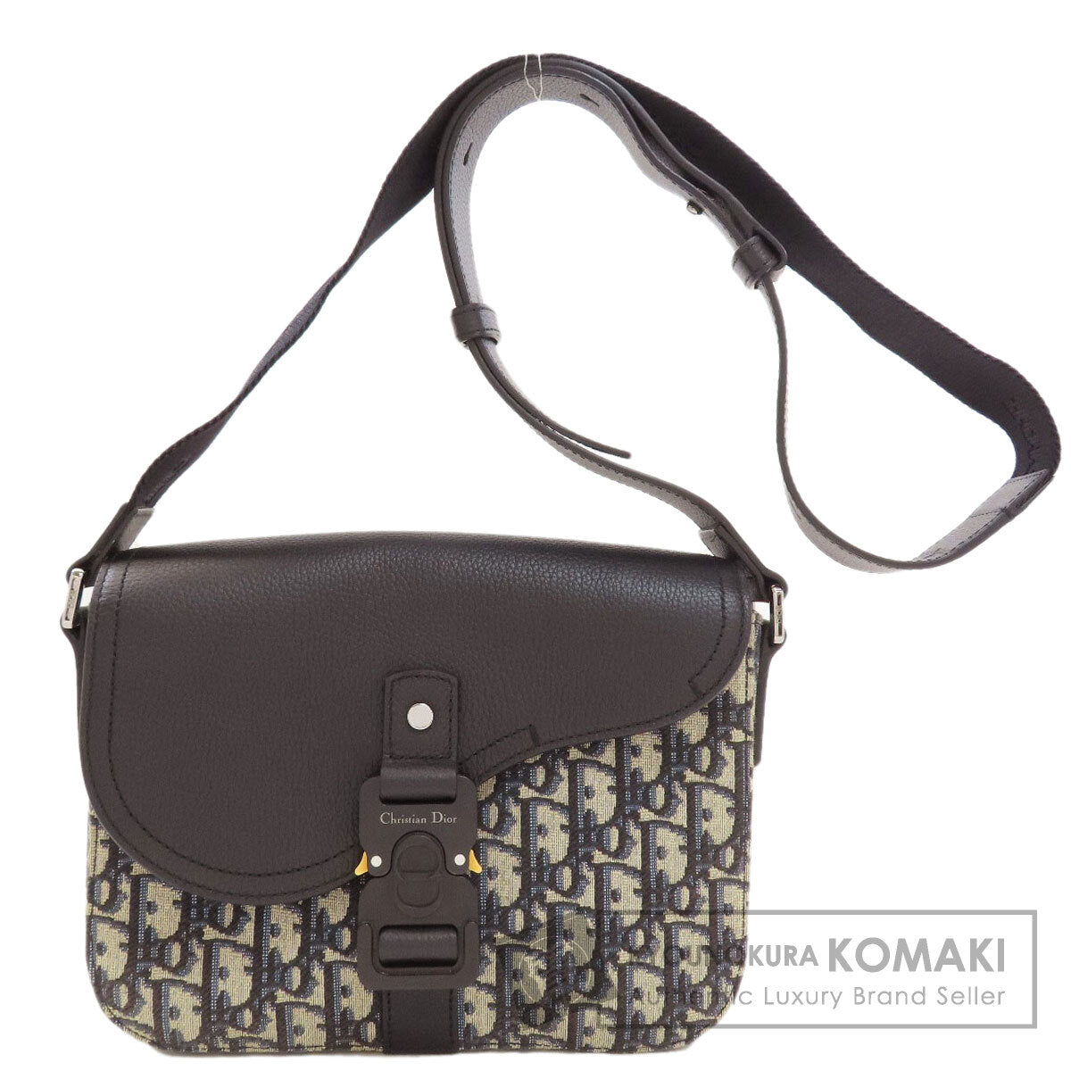 CHRISTIAN DIOR Saddle flap messenger bag Shoulder Bag Grained Calfskin Skin CanvasLadies [Used]