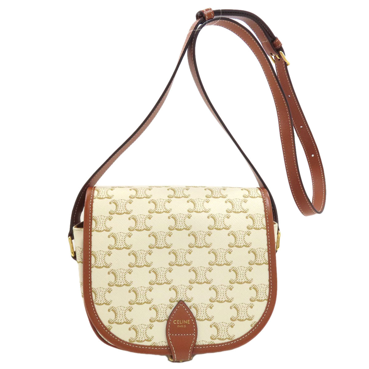 CELINE Folco Triomphe Shoulder Bag Leather Ladies [Used]