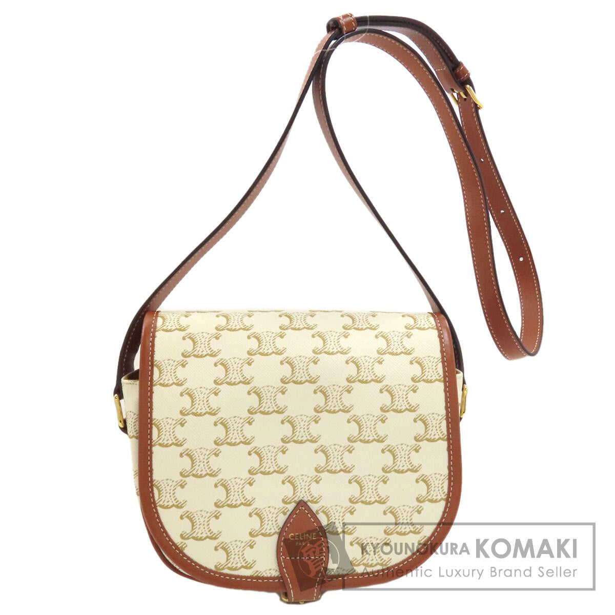 CELINE Folco Triomphe Shoulder Bag Leather Ladies [Used]