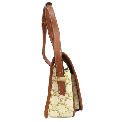 CELINE Folco Triomphe Shoulder Bag Leather Ladies [Used]