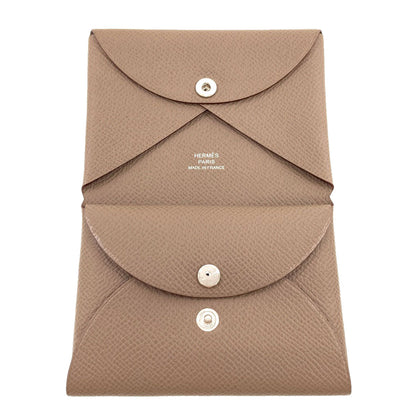 HERMES Calvi Duo Etoupe SilverHardware Card Case Epsom Ladies [Used]