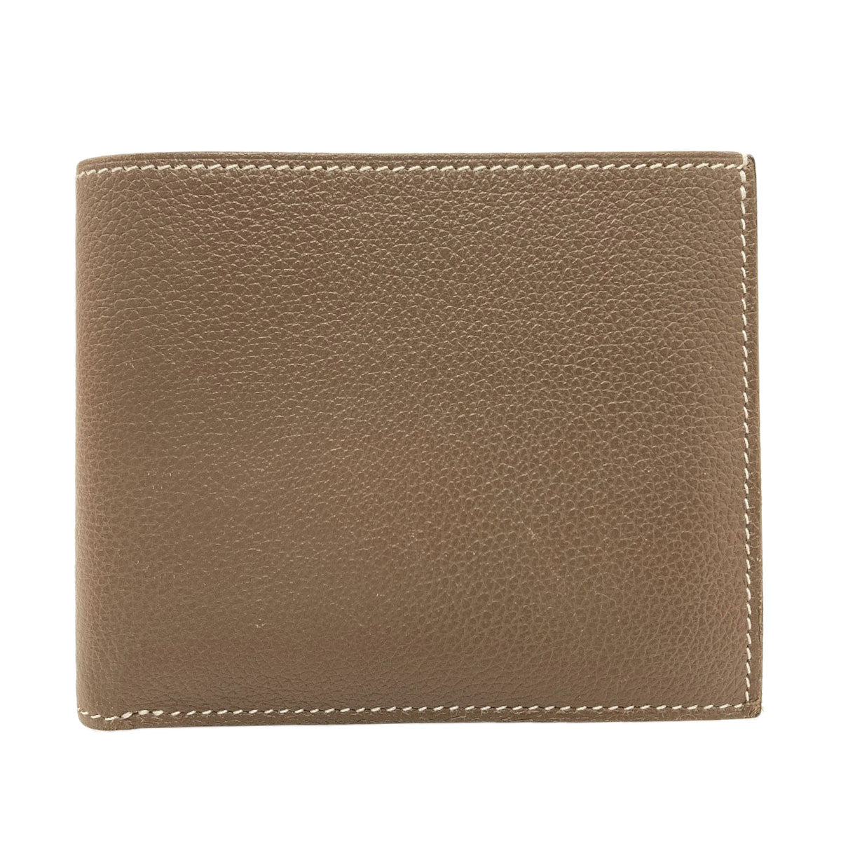HERMES Citizen Twill Compact Silk In Etoupe Bifold Wallet with Coin Pocket Taurillon Clemence mens [Used]