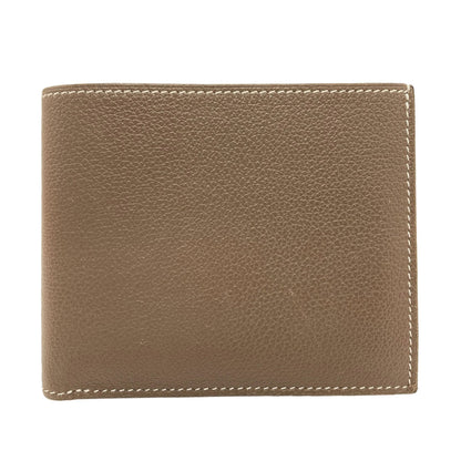 HERMES Citizen Twill Compact Silk In Etoupe Bifold Wallet with Coin Pocket Taurillon Clemence mens [Used]