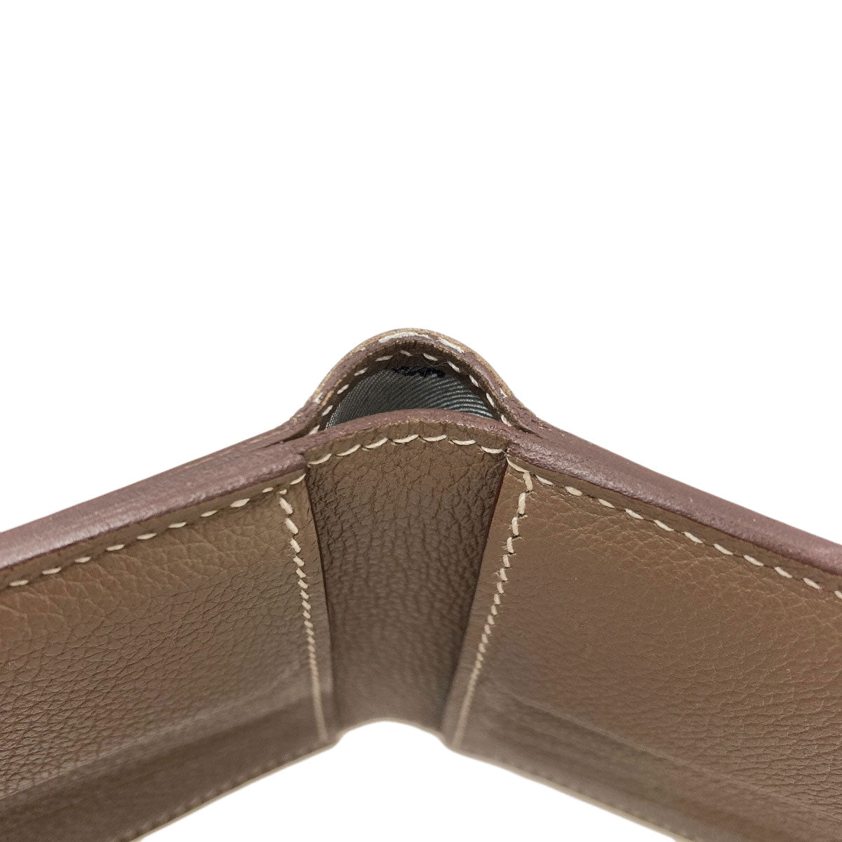 HERMES Citizen Twill Compact Silk In Etoupe Bifold Wallet with Coin Pocket Taurillon Clemence mens [Used]