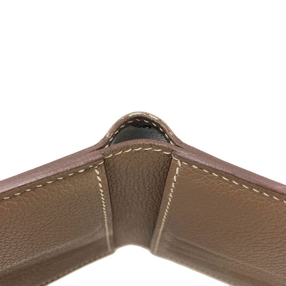 HERMES Citizen Twill Compact Silk In Etoupe Bifold Wallet with Coin Pocket Taurillon Clemence mens [Used]