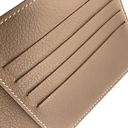 HERMES Citizen Twill Compact Silk In Etoupe Bifold Wallet with Coin Pocket Taurillon Clemence mens [Used]