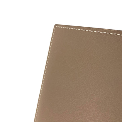 HERMES Citizen Twill Compact Silk In Etoupe Bifold Wallet with Coin Pocket Taurillon Clemence mens [Used]