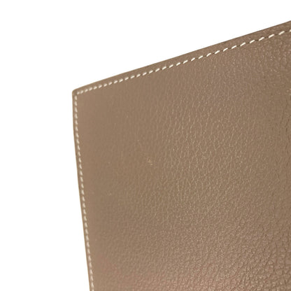 HERMES Citizen Twill Compact Silk In Etoupe Bifold Wallet with Coin Pocket Taurillon Clemence mens [Used]