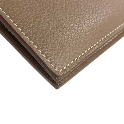 HERMES Citizen Twill Compact Silk In Etoupe Bifold Wallet with Coin Pocket Taurillon Clemence mens [Used]