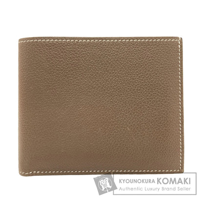 HERMES Citizen Twill Compact Silk In Etoupe Bifold Wallet with Coin Pocket Taurillon Clemence mens [Used]