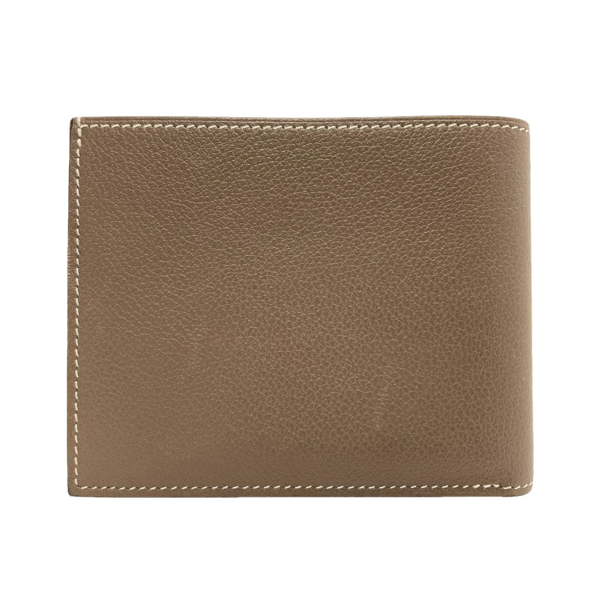 HERMES Citizen Twill Compact Silk In Etoupe Bifold Wallet with Coin Pocket Taurillon Clemence mens [Used]