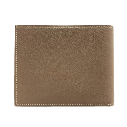 HERMES Citizen Twill Compact Silk In Etoupe Bifold Wallet with Coin Pocket Taurillon Clemence mens [Used]