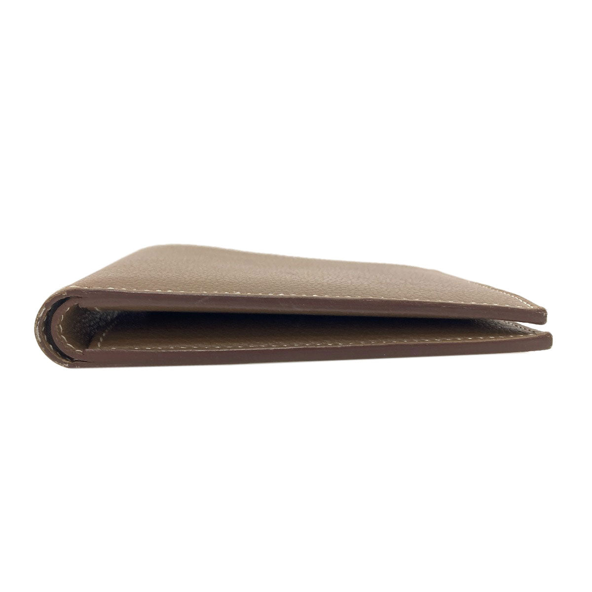 HERMES Citizen Twill Compact Silk In Etoupe Bifold Wallet with Coin Pocket Taurillon Clemence mens [Used]