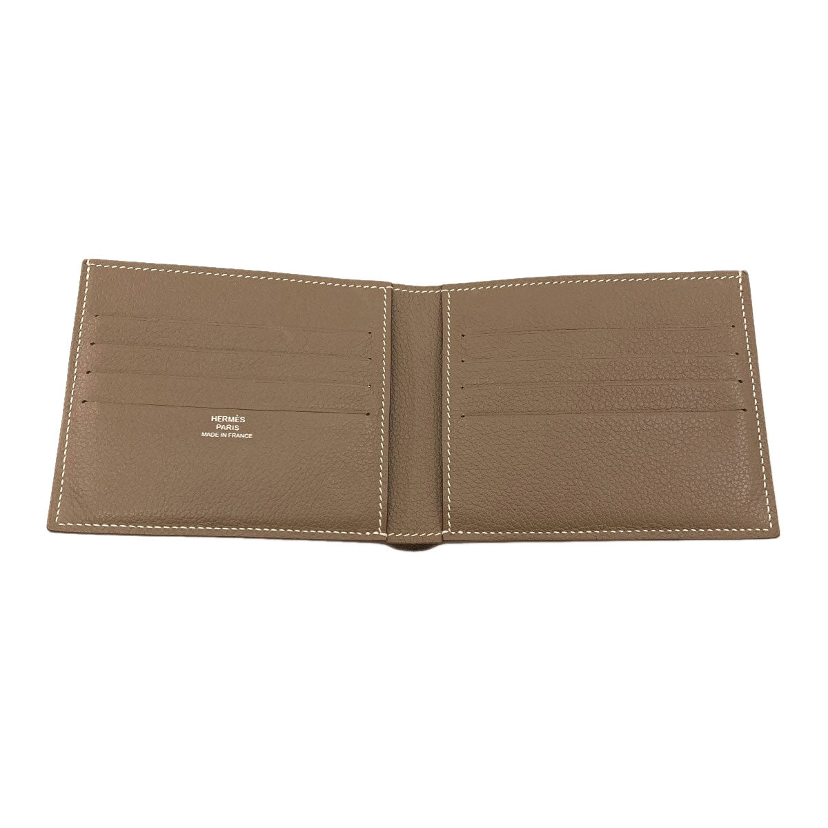 HERMES Citizen Twill Compact Silk In Etoupe Bifold Wallet with Coin Pocket Taurillon Clemence mens [Used]