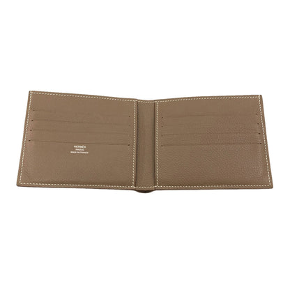 HERMES Citizen Twill Compact Silk In Etoupe Bifold Wallet with Coin Pocket Taurillon Clemence mens [Used]