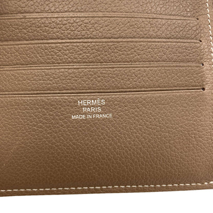 HERMES Citizen Twill Compact Silk In Etoupe Bifold Wallet with Coin Pocket Taurillon Clemence mens [Used]