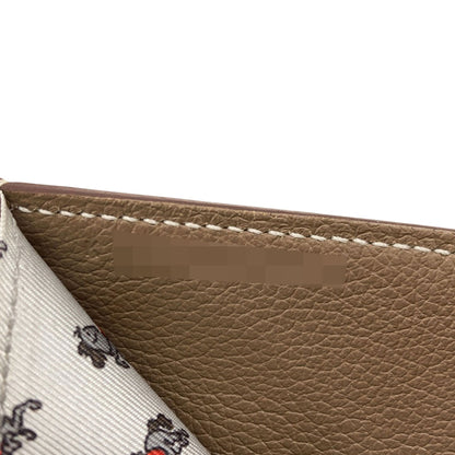 HERMES Citizen Twill Compact Silk In Etoupe Bifold Wallet with Coin Pocket Taurillon Clemence mens [Used]