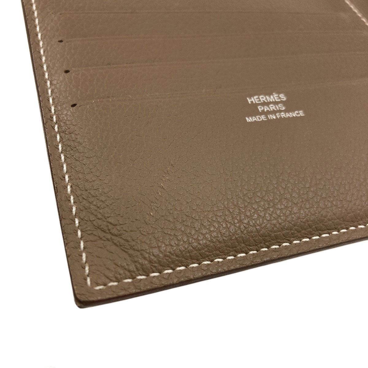 HERMES Citizen Twill Compact Silk In Etoupe Bifold Wallet with Coin Pocket Taurillon Clemence mens [Used]